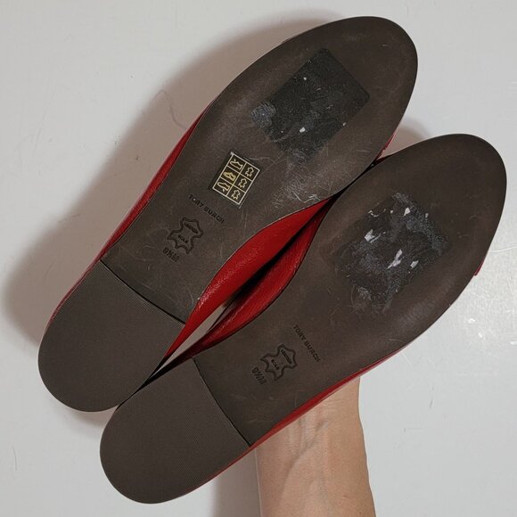 NEW Tory Burch Cap Toe Ballet Flats Womens 9.5 Red Luxury Designer Contemporary - Picture 8 of 8